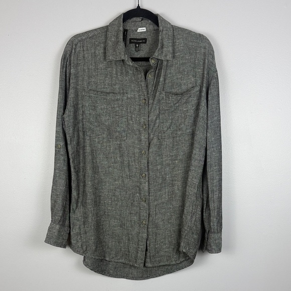 Silver Jeans Co. Emma-Boyfriend Fit Linen Blend Charcoal Long Sleeve XS Blouse - Picture 2 of 12